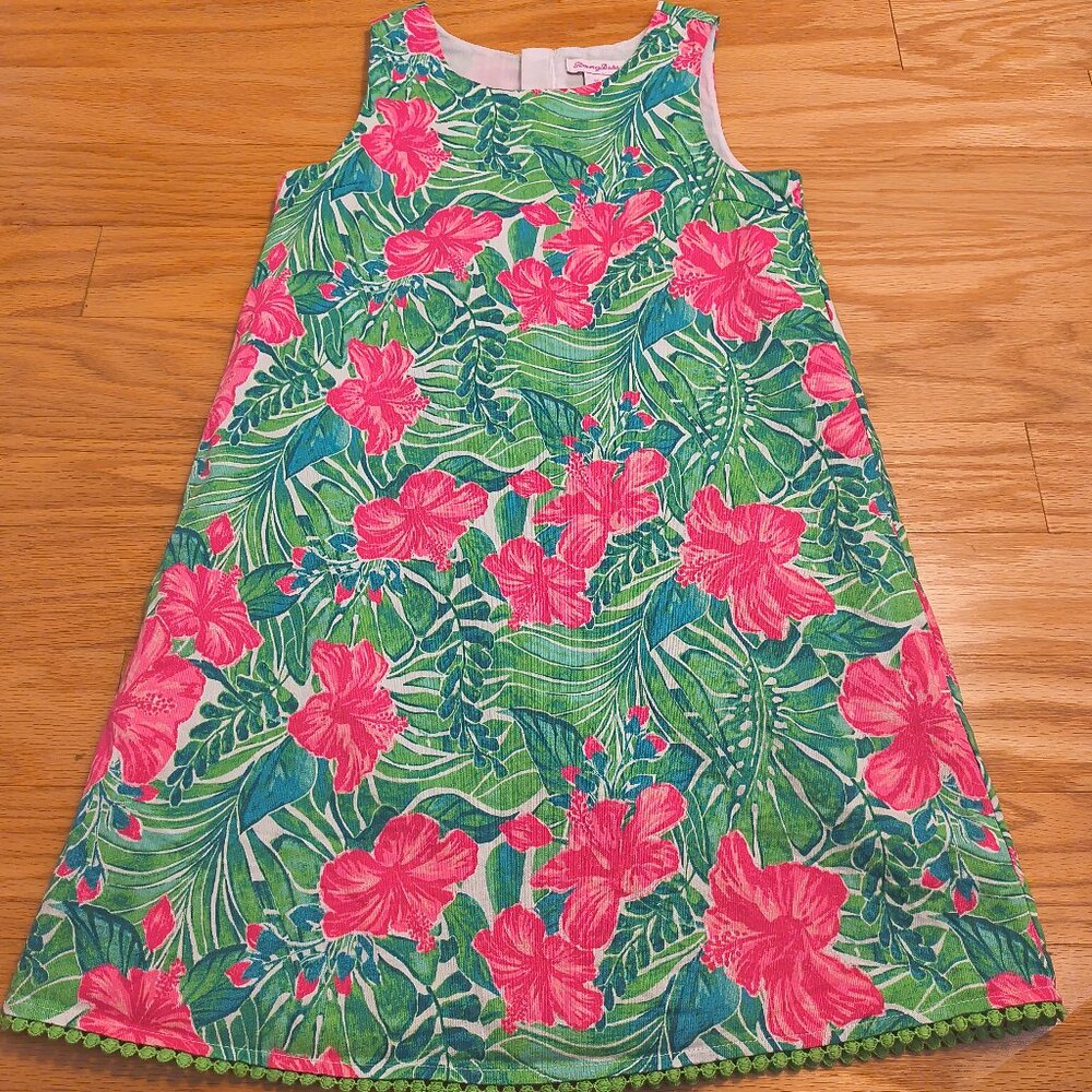 Girls' Tropical Pink & Green Floral Sleeveless Dress